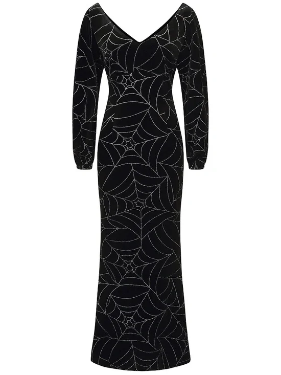 Modcloth x Collectif Spiderweb Dress Goth Punk Velvet Stretch - Picture 6 of 8